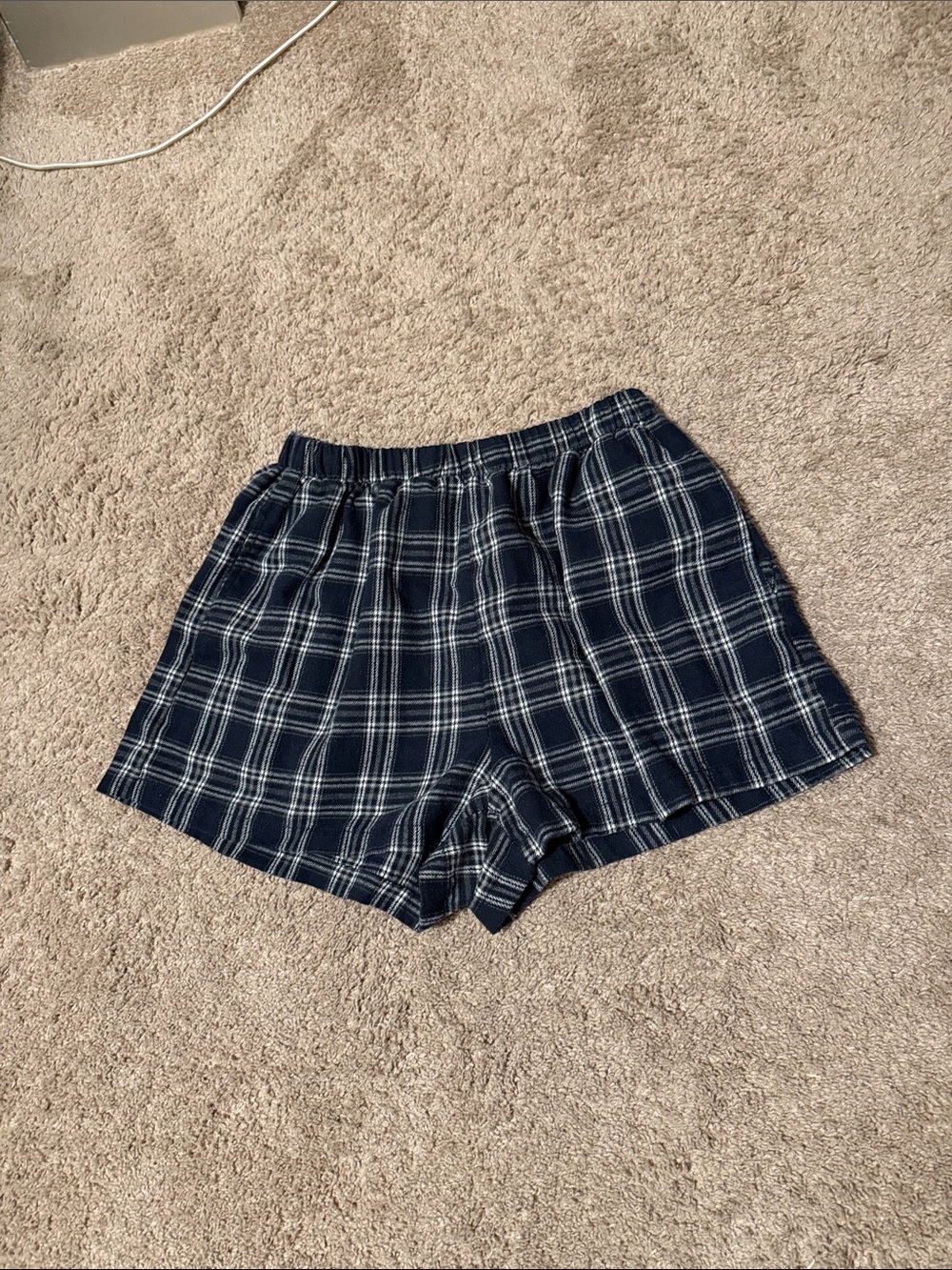 Women’s Navy Plaid Athletic Shorts with Elastic Waist
